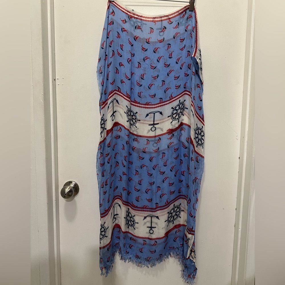 Nautical Blue and Red Scarf - Picture 2 of 2